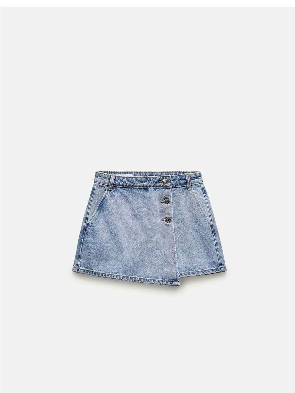 ZARA Light Wash Denim Button-Front Mini Skirt